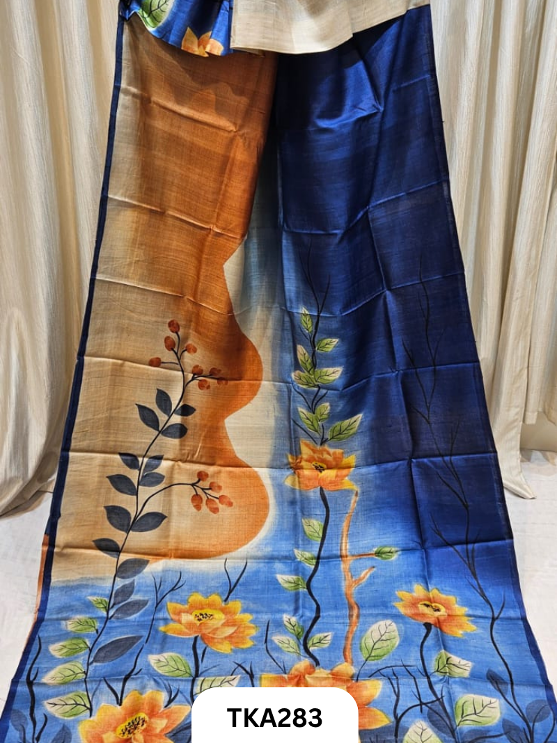 PURE HANDOWEN TUSSAR HAND PAINTED SAREE