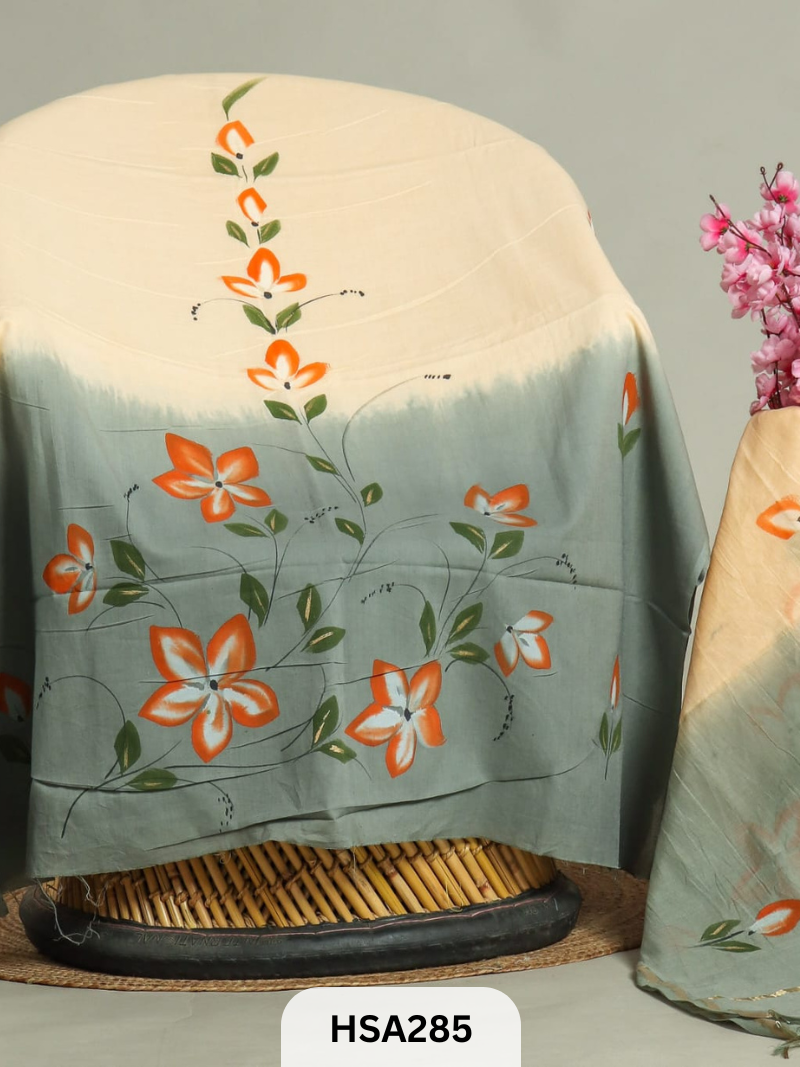 COTTON SUIT WITH CHANDERI DUPATTA HAND BLOCK PRINTED- 3PCS SET