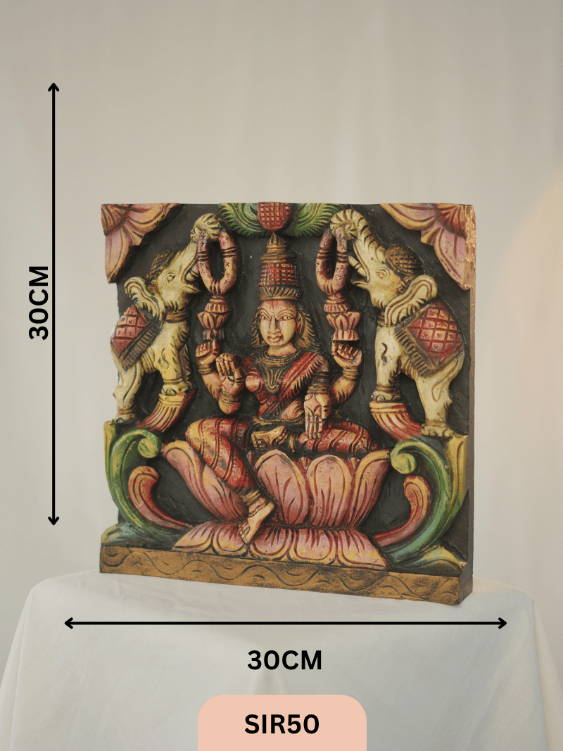 GAJA LAKSHMI WOODEN WALL PANEL - Height 12" INCH, WIDTH 12"INCH