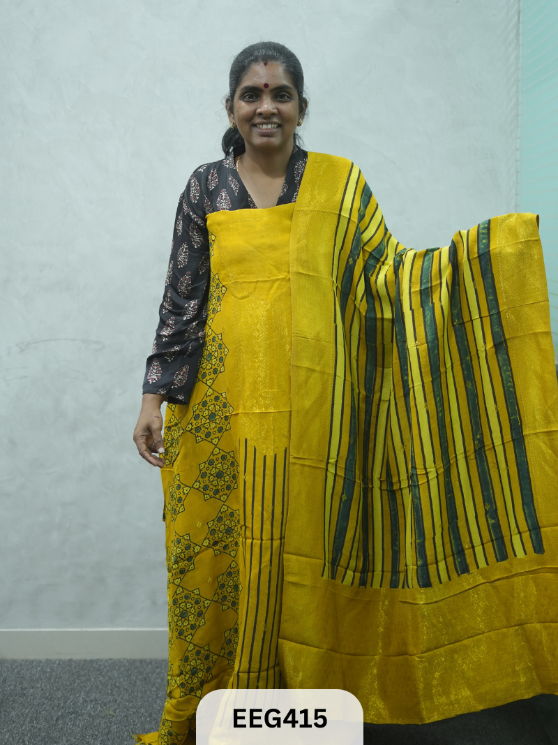 AJRAKH DOLA SILK 2 PCS-UNSTITCHED ( TOP 3.5MTR AND DUPPATA 2.25MTR ) - IMMEDIEATE DISPATCH