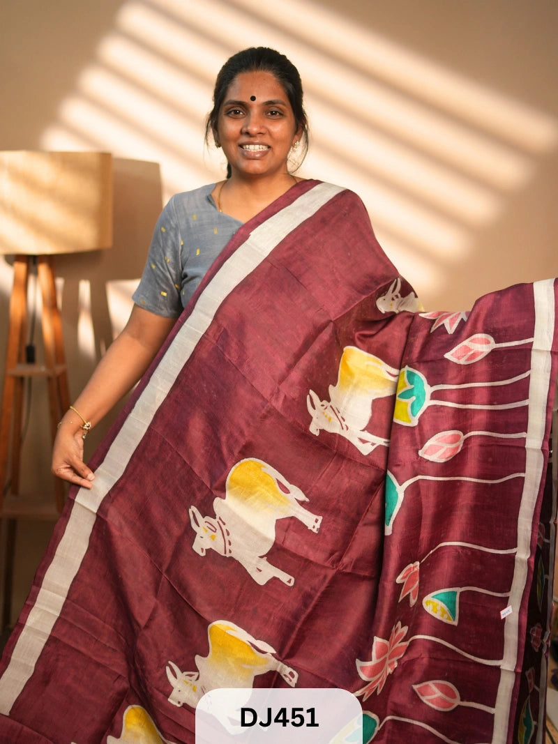 MURSHIDABAD SILK SAREE HAND PAINTED