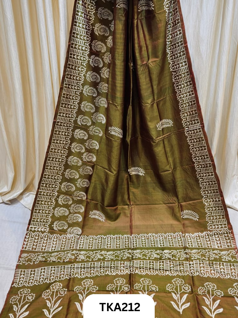 Bishnupuri Katan Silk Block Print Saree