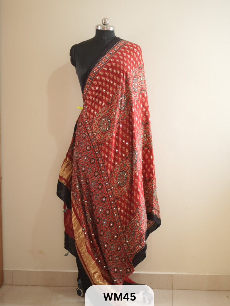 MODAL SILK WITH GLUED MIRROR LAGDI PATTA DUPPATTA