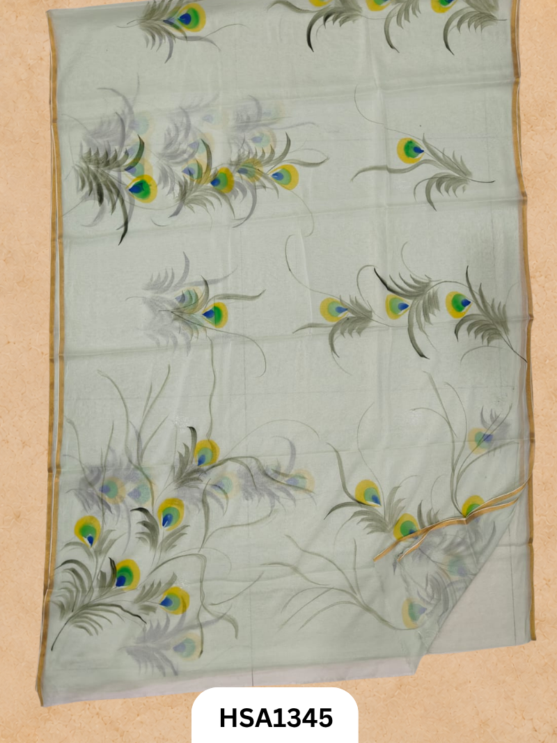 Chiffon Zari Border Saree - Hand Brush Painted