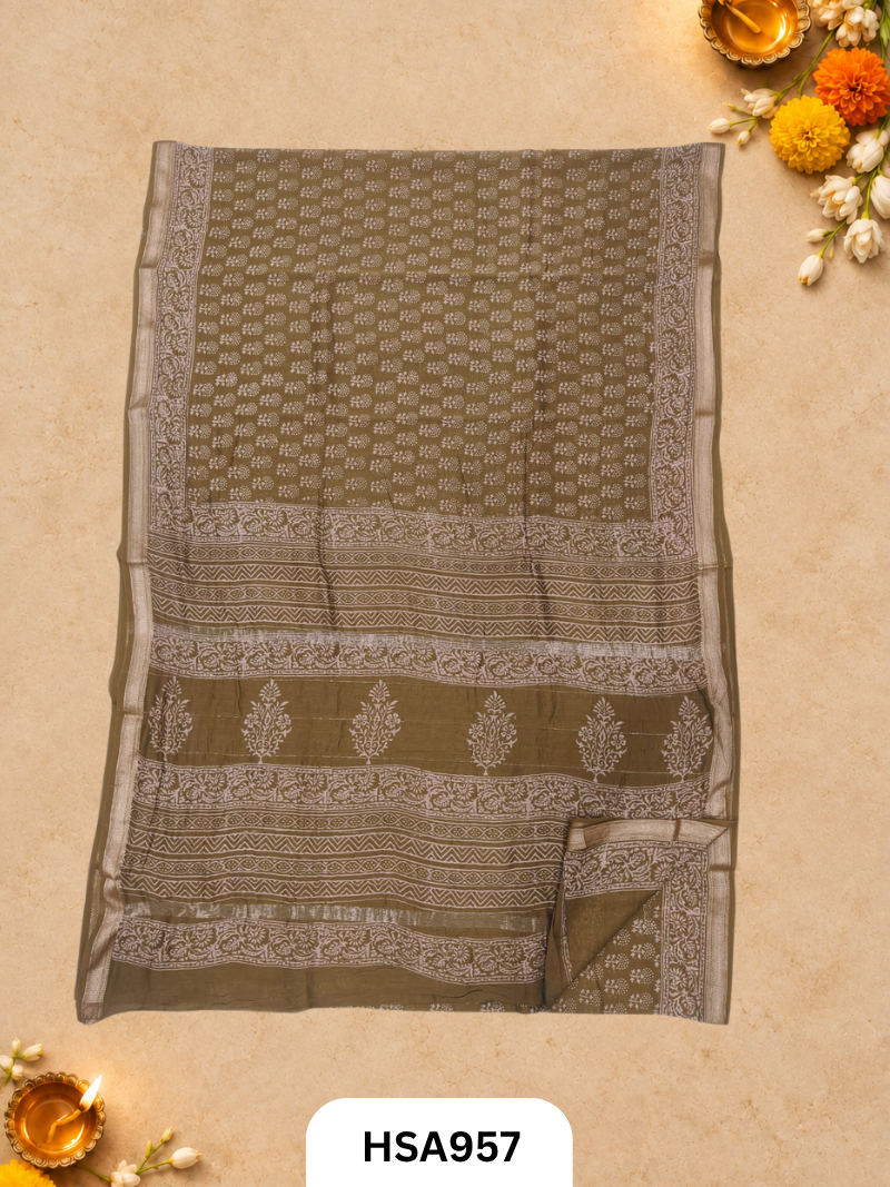 Pure Maheswari Silk Cotton - Handblock Print Saree With Blouse