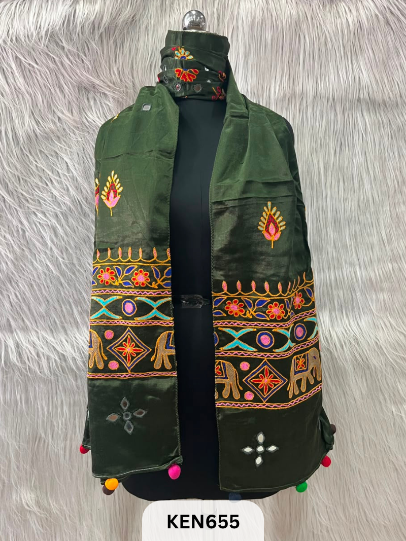 MUSHRU HAND AARI WORK WITH MIRROR WORK STOLE