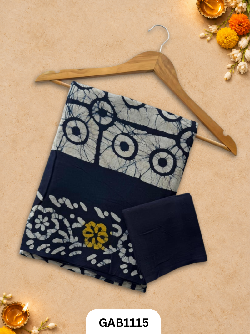 Bagru Handblock Print Mulmul Cotton Saree With Blouse