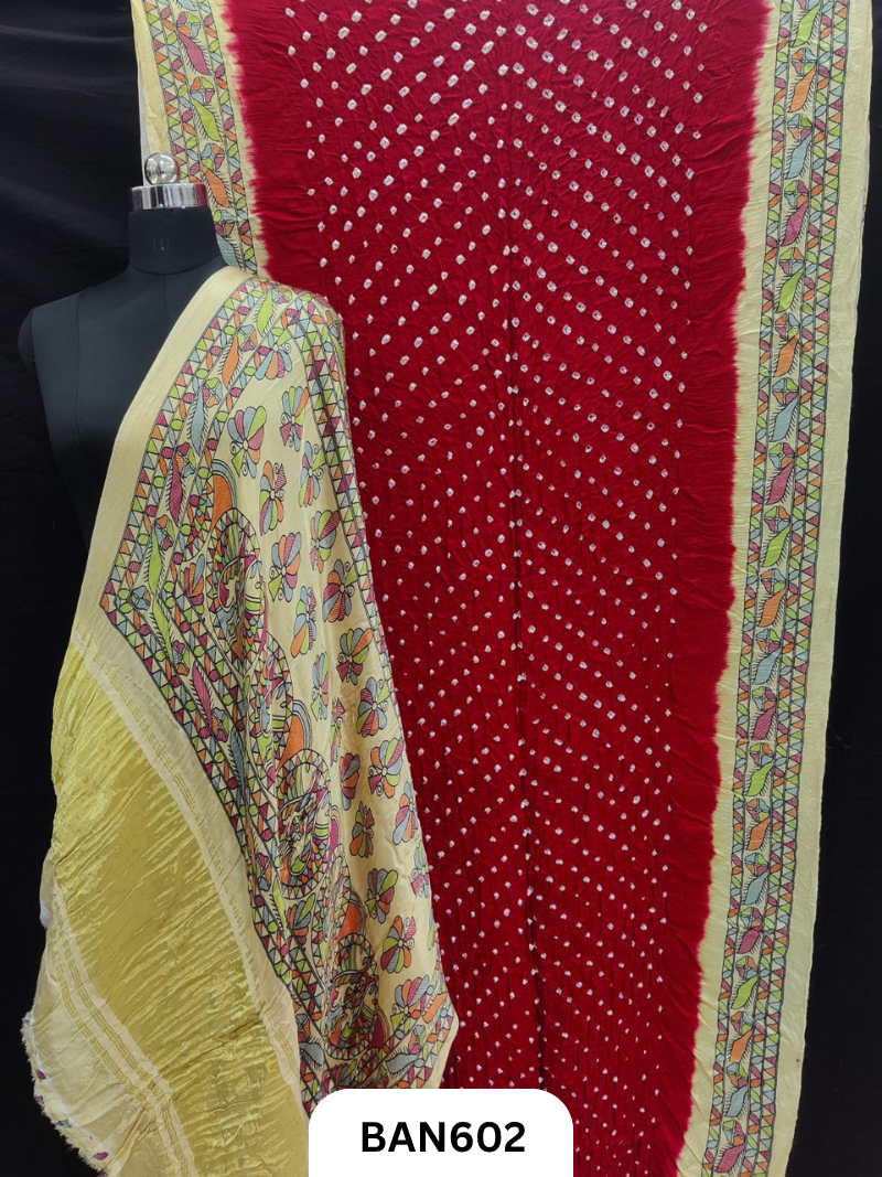 Semi Gaji ts kalamkari digital print pallu, blouse and border with bandhej saree