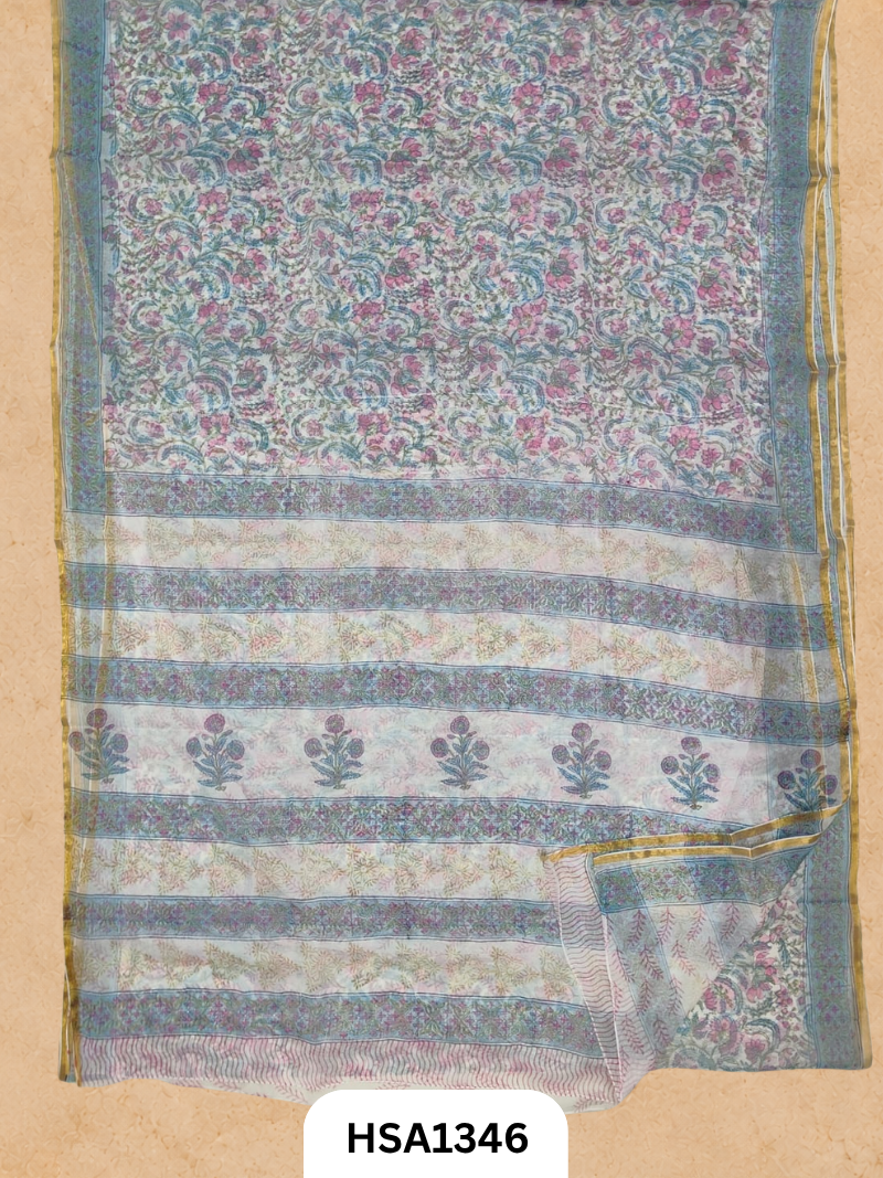 Chiffon Zari Border Saree - Hand Brush Painted