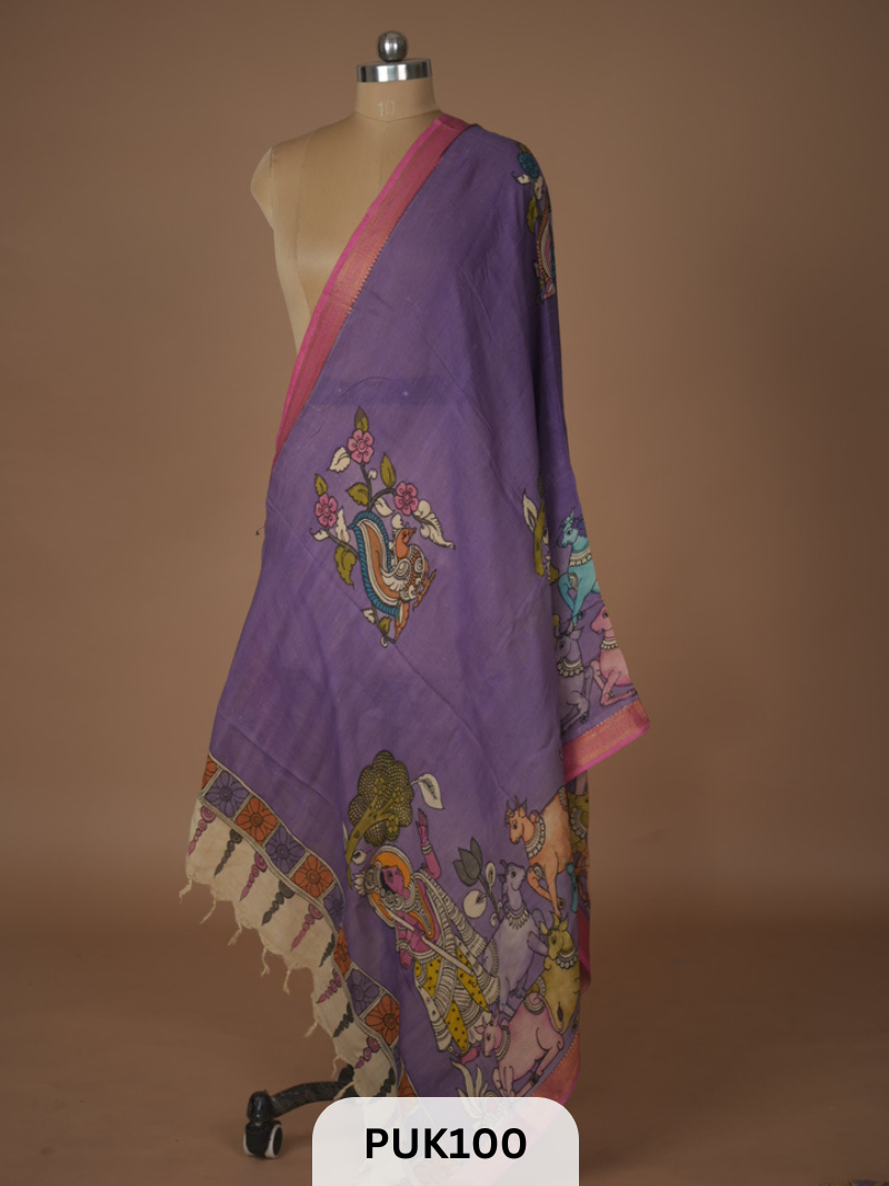 PURE PENKALAMKARI DUPPATTA - CHENNURI SILK