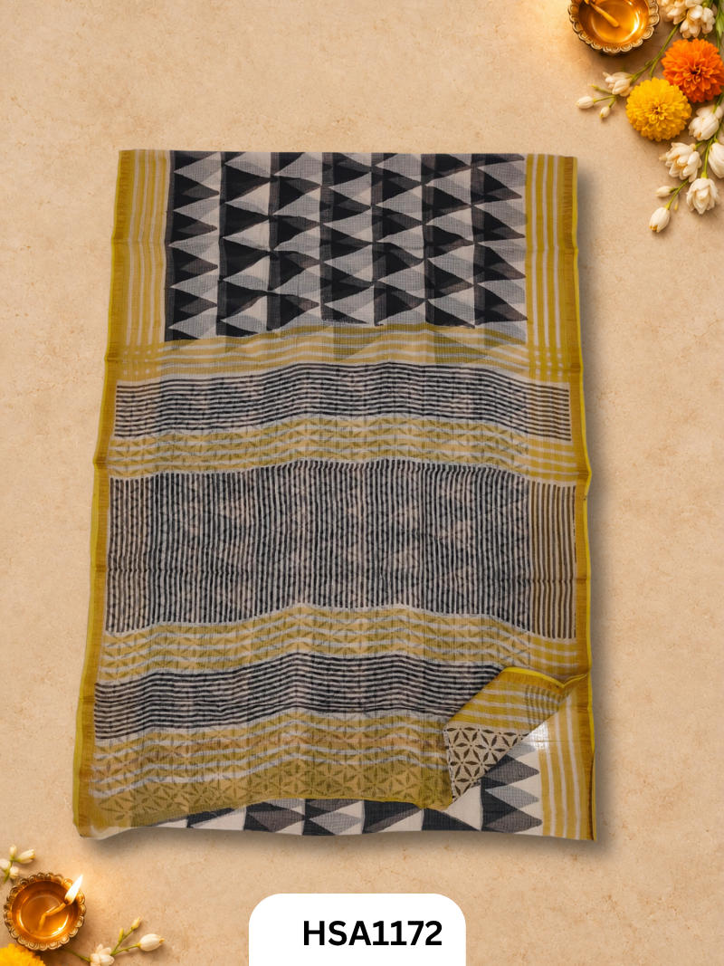 Hand Block Printed Kota Doriya Saree with Blouse