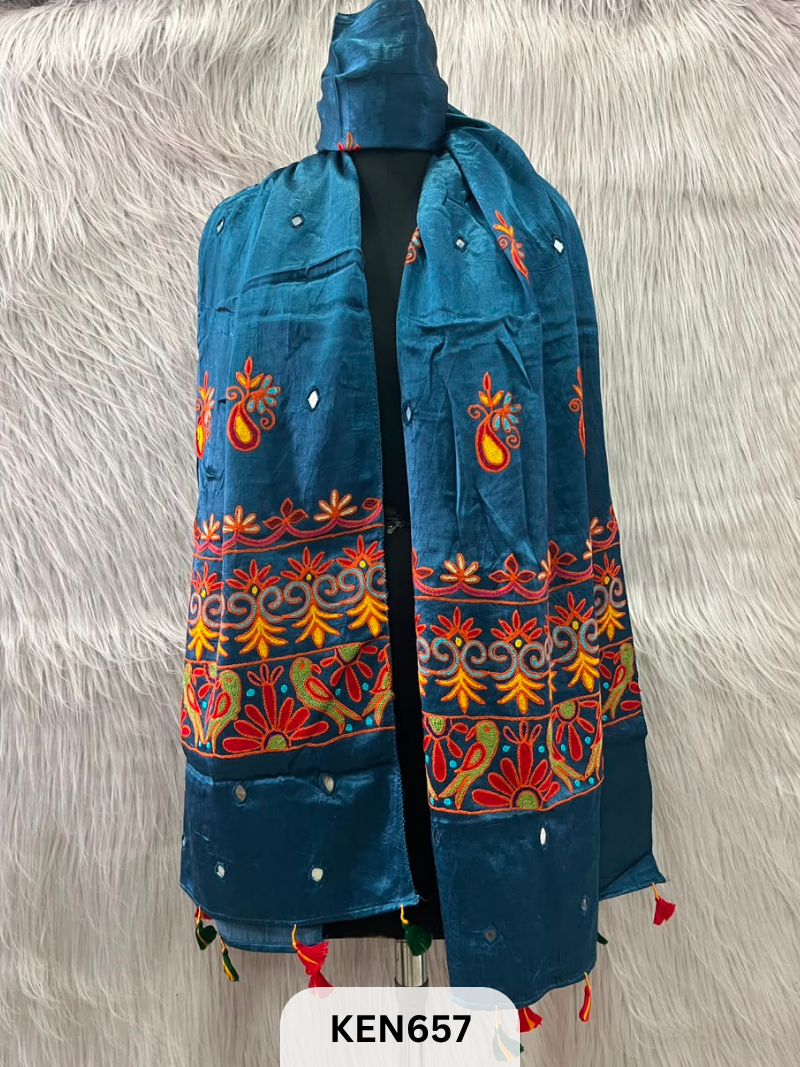 MUSHRU HAND AARI WORK WITH MIRROR WORK STOLE
