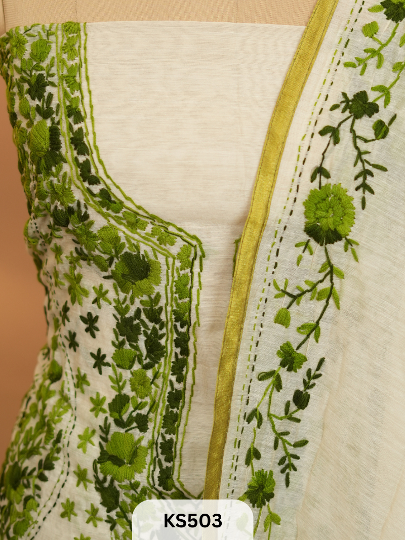 Dupion Chanderi Silk With Hand Kantha Stitch
