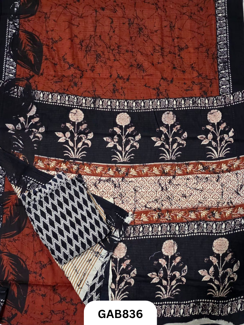 Bagru Block Print Cotton Mulmul Sarees With Running Blouse