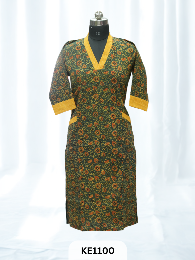 COTTON NATURAL PRINCESS POCKET KURTI