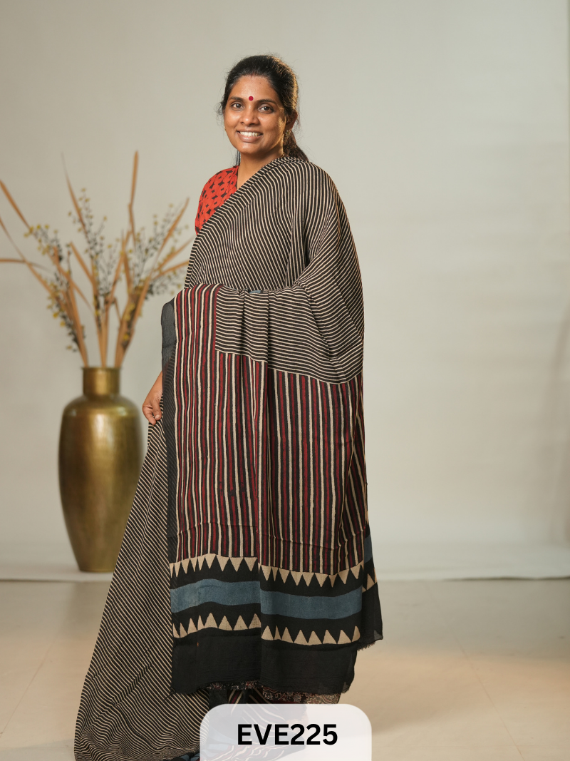 Chinon Chiffon Ajrakh Print Saree