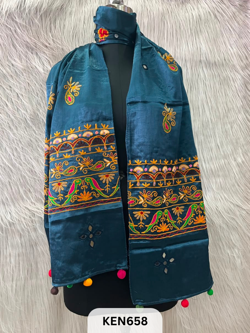 MUSHRU HAND AARI WORK WITH MIRROR WORK STOLE