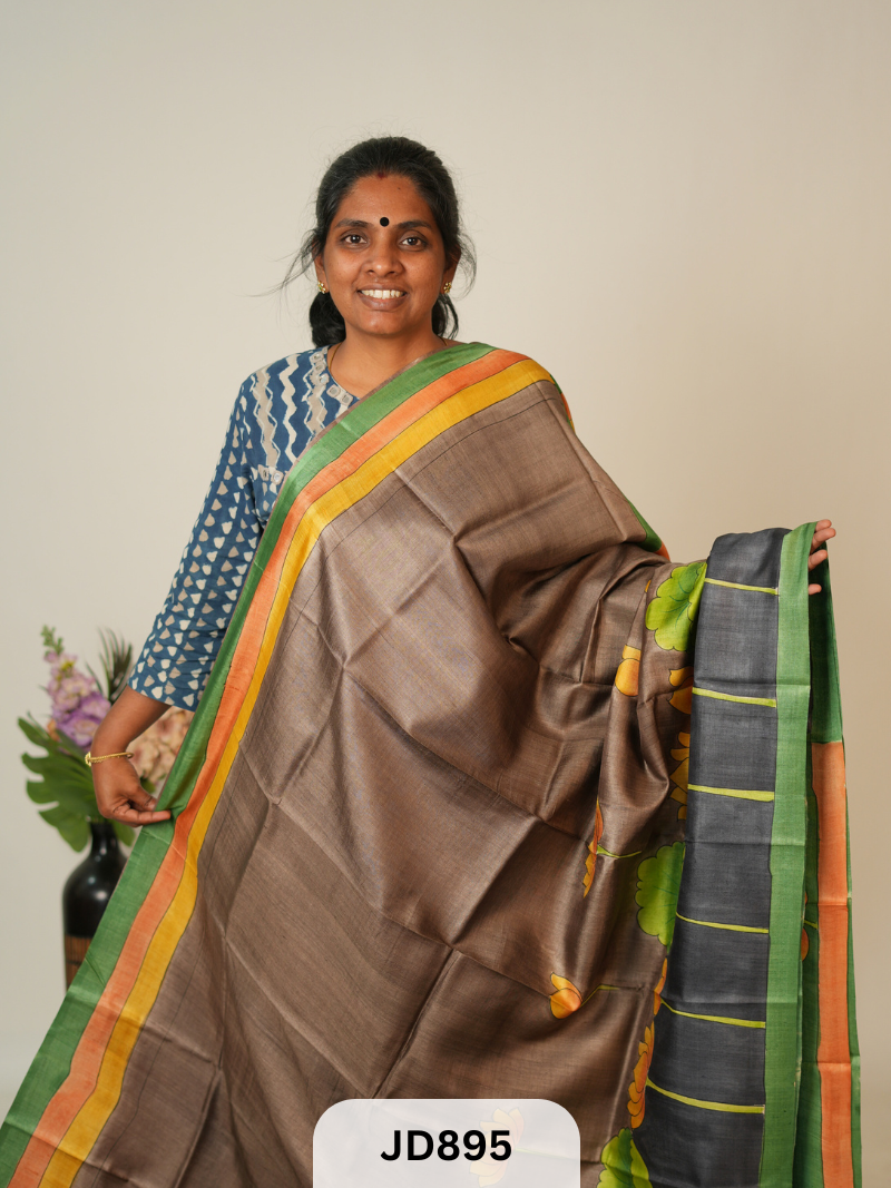 PURE TUSSAR WITHOUT BORDER - MURSHIDABAD HANDPAINTED