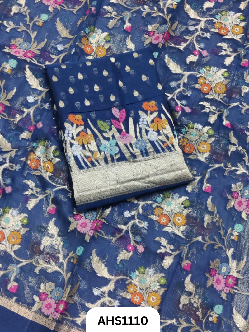 Pure Silk Kota Weaving Two Piece Dress Material Heavy Weaving Dupatta & Kurta