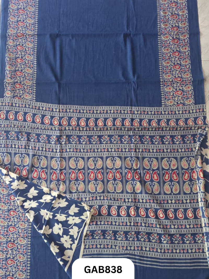 Bagru Block Print Cotton Mulmul Sarees With Running Blouse