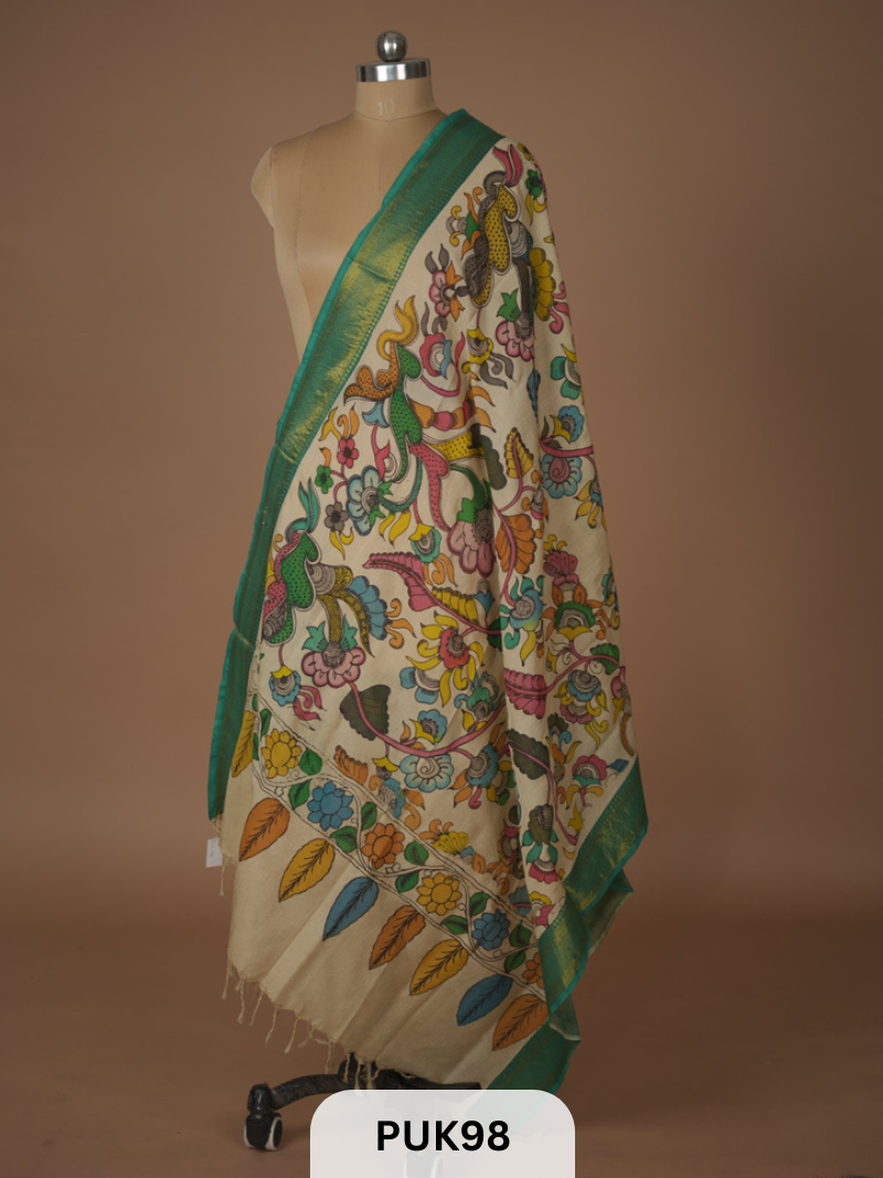 PURE PENKALAMKARI DUPPATTA - CHENNURI SILK