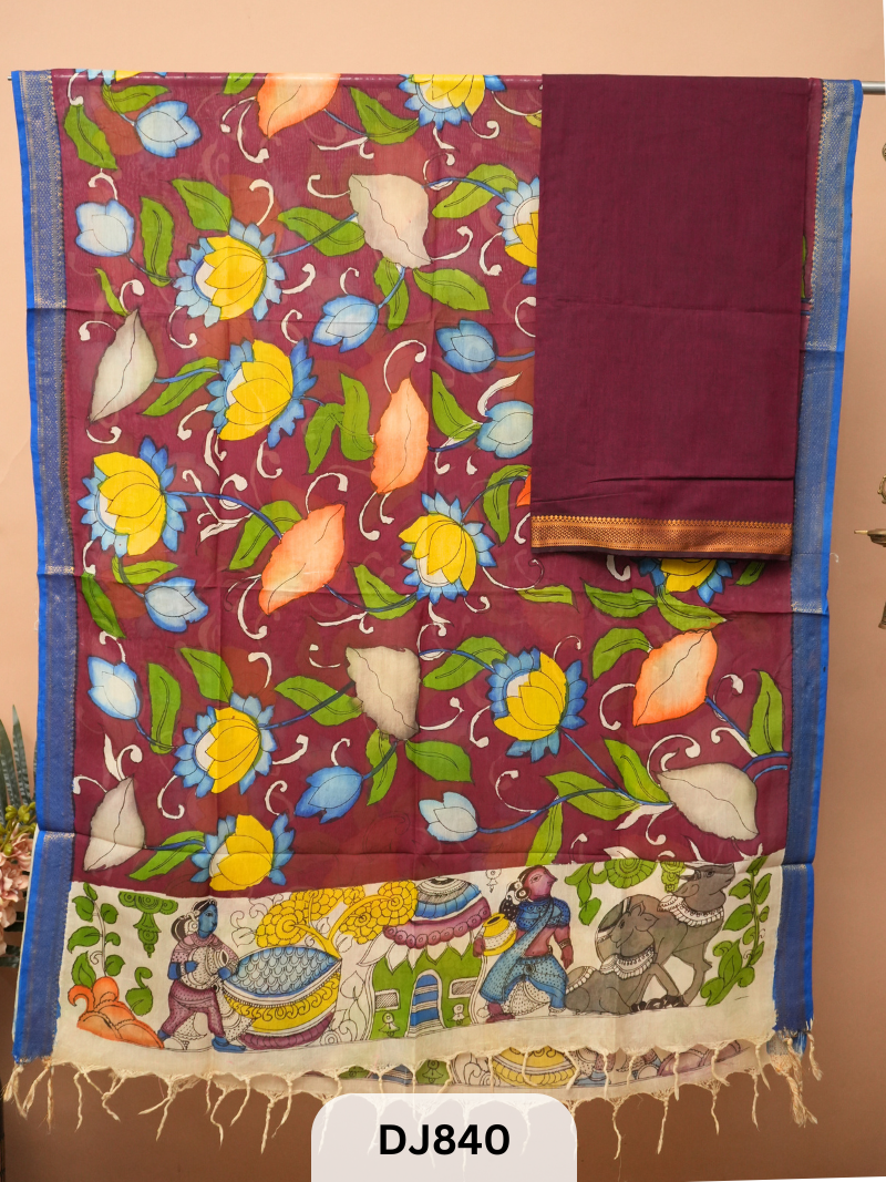 MANGALGIRI PATTU TOP AND PENKALAMKARI DUPPATA - 2 PCS