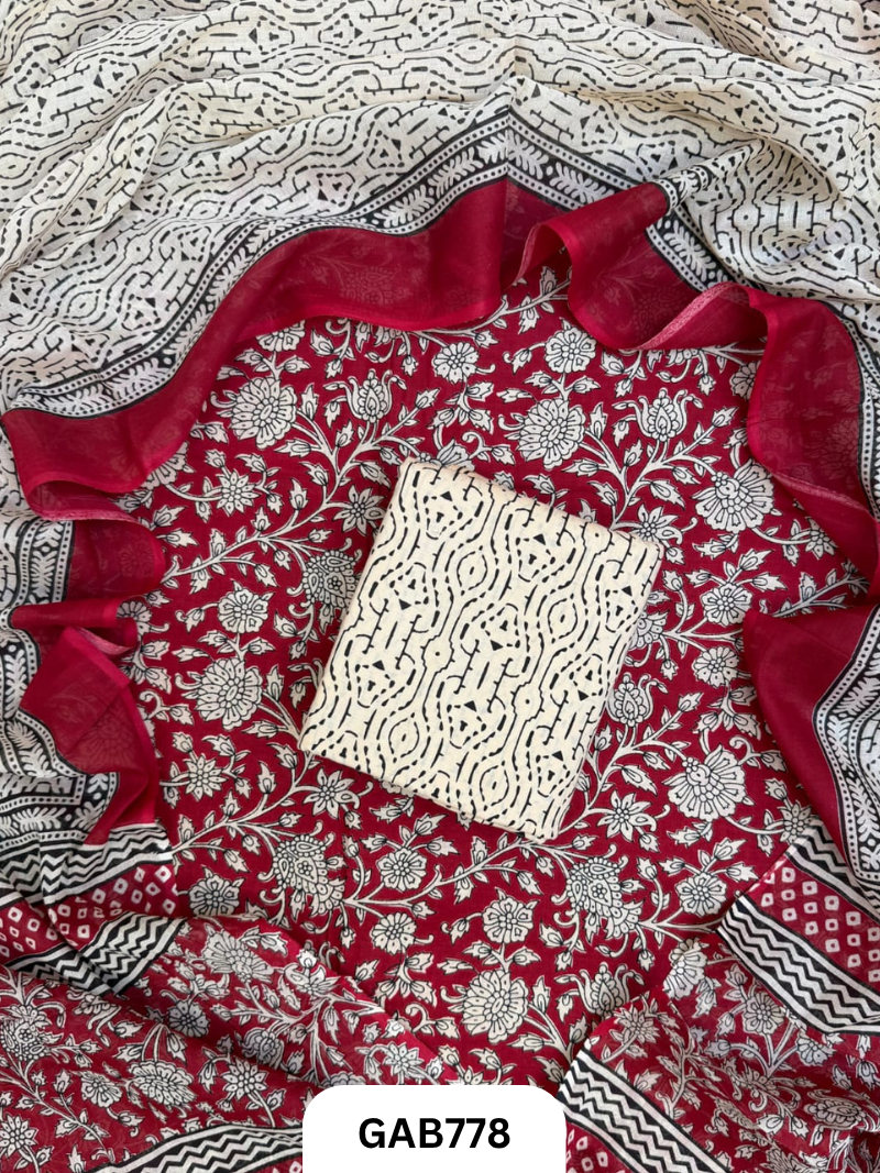 Handblock Cotton Suits With Mulmul Cotton Dupatta | Top 2.5 Mtr Dupatta 2.5 Mtr