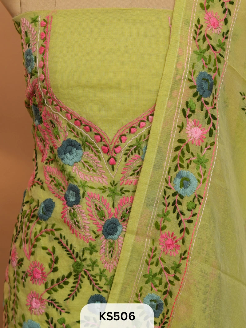 Dupion Chanderi Silk With Hand Kantha Stitch
