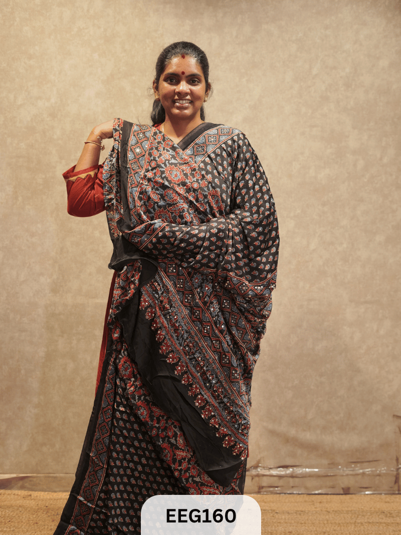 AJRAKH MODAL SAREE WITH MIRROR