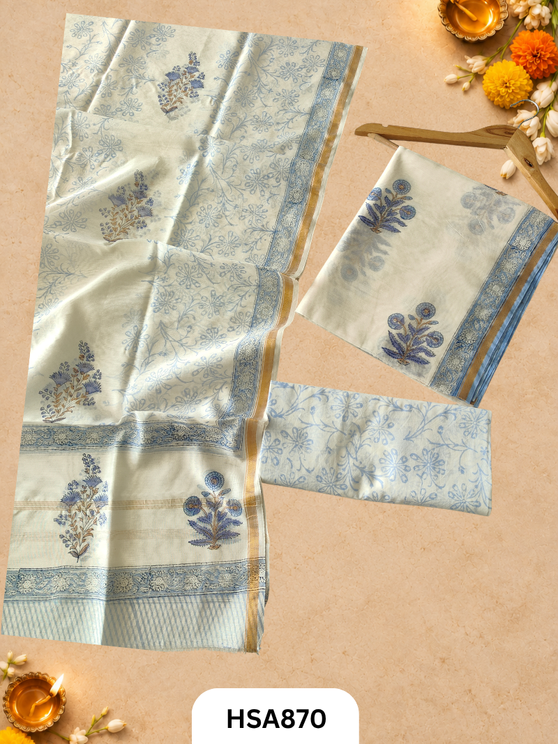 HandBlock Printed Chanderi Silk Cotton Suits -Top 2.5M Duptta 2.5M