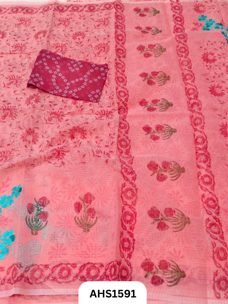 Kota Cotton Embroidery + Printed Saree