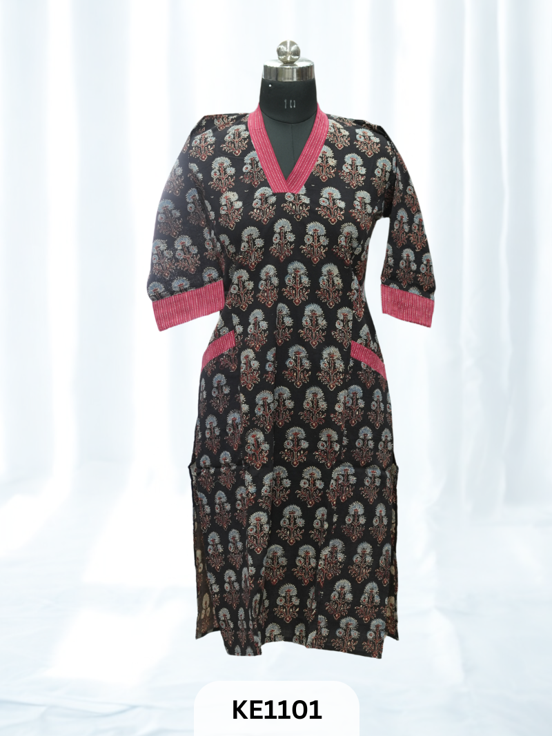 COTTON NATURAL PRINCESS POCKET KURTI