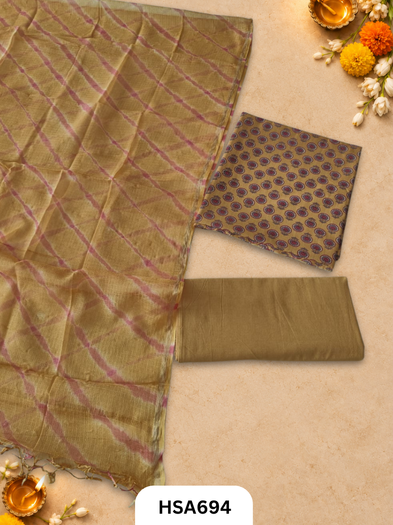 Handblock Printed Kota Doriya Dupatta With Cotton Suits Top 2.5mtr Dupatta 2.5mtr