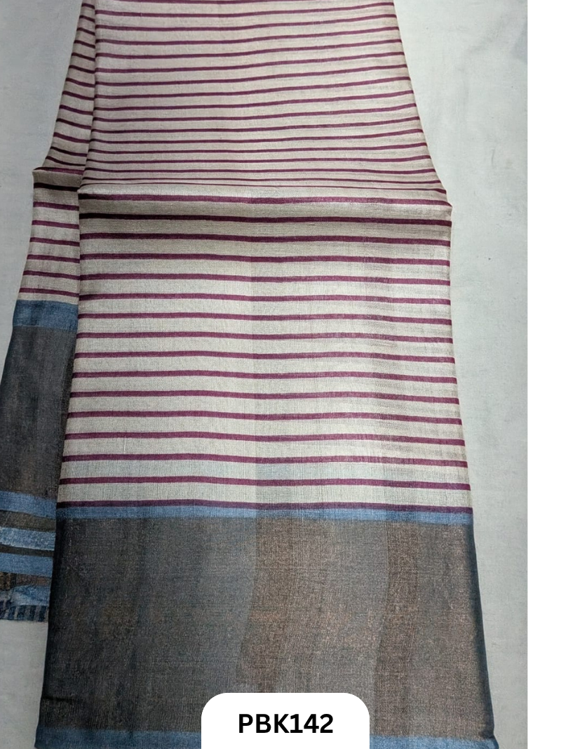 Premium Pure Tussar Silk Handblock Print Saree – Kolkata Special