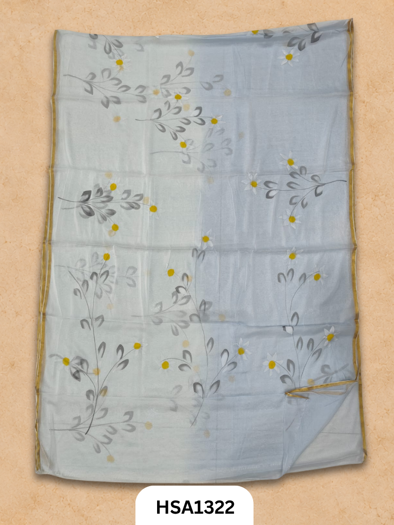 Chiffon Zari Border Saree - Hand Brush Painted