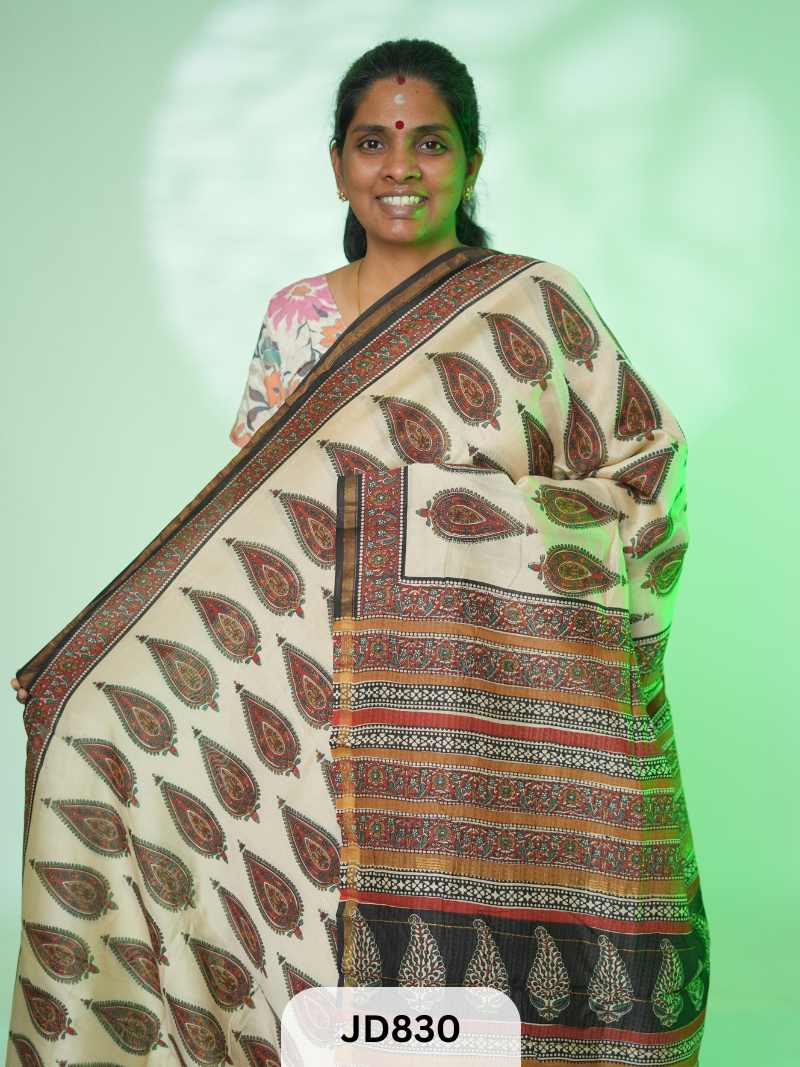 PURE CHANDERI SILK WITH HANDBLOCK SAREE