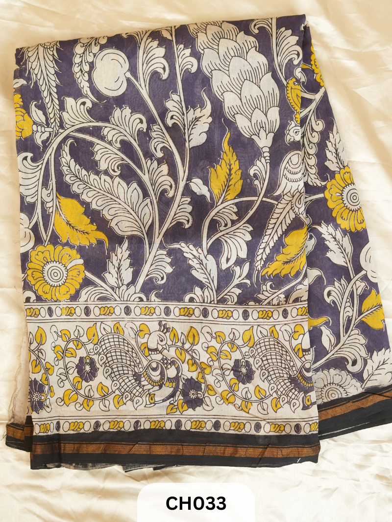 KALAMKARI WITH CHANDERI SILK BORDER SAREE
