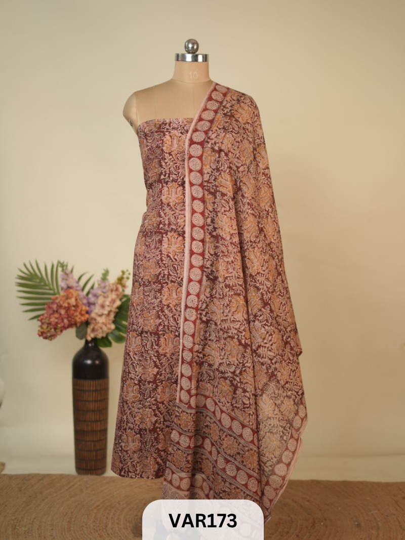PURE HANDBLOCK KALAMKARI COTTON-2 PCS-TOP & DUPPATA