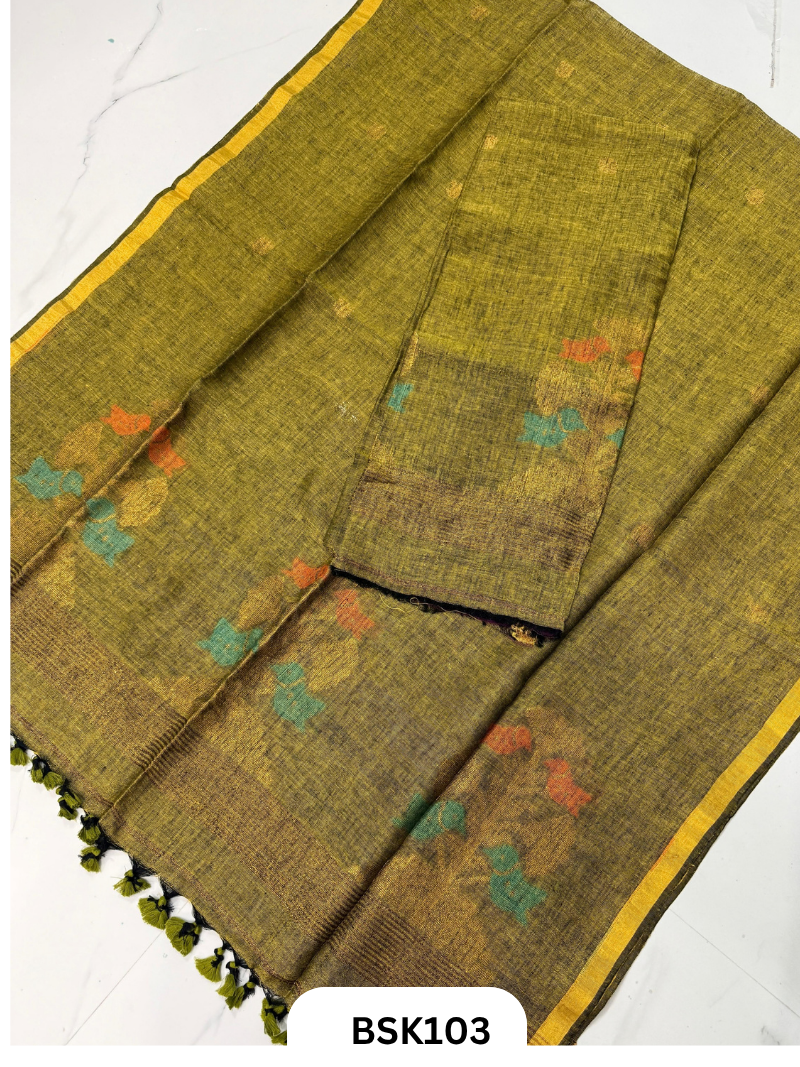 Pure Handloom Linen Salwar Suit with Jamdani and Meenakari weave Top 2.7 mtr Duppata Rs 2.5mtr