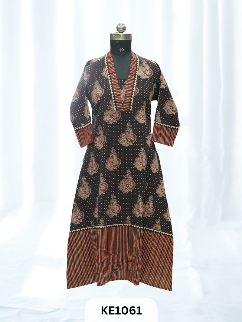 PURE VEGETABLE PRINT COTTON KURTI - A Line