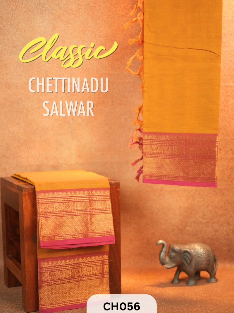 Chettinad Cotton Salwar Suit - 2Pcs Unstitched - Mustard