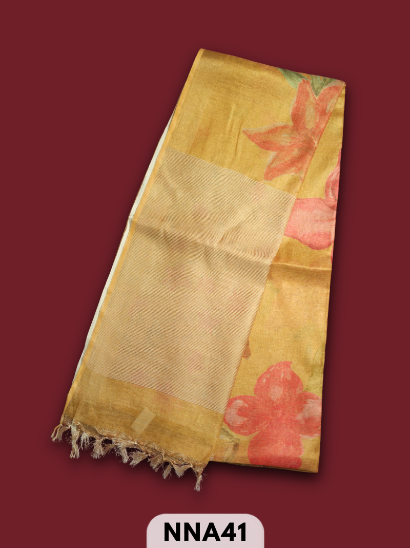 PURE TUSSAR WITH FLORAL DESIGNER SAREE