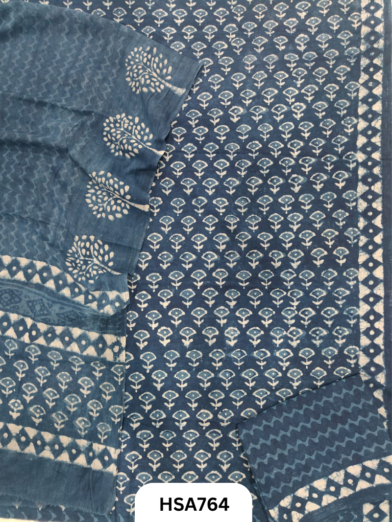 Exclusive Indigo Handblock Print Salwar Suit 3pcs