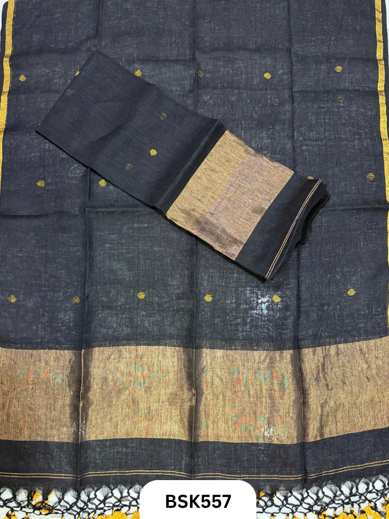 Handloom Pure Linen Pulka With Tissue Pallu Salwar Suit