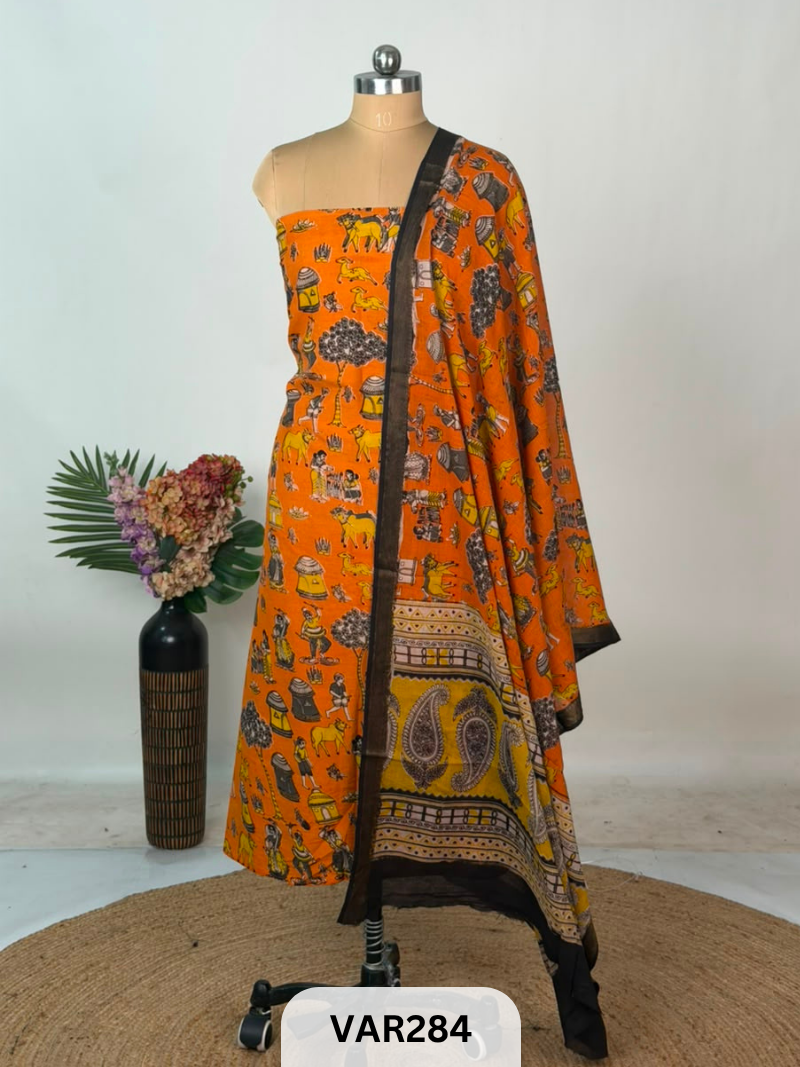PURE HANDBLOCK KALAMKARI COTTON-2 PCS-TOP & DUPPATA