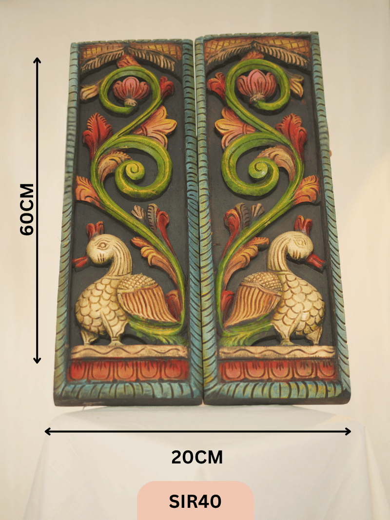 WOODEN PEACOCK WALL FRAME DECOR - Height 24" INCH, WIDTH 8"INCH