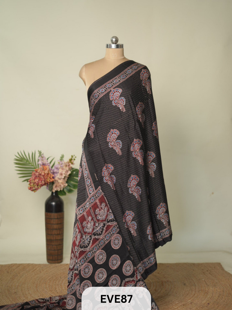 MODAL AJRAKH HANDBLOCK PRINT SAREE