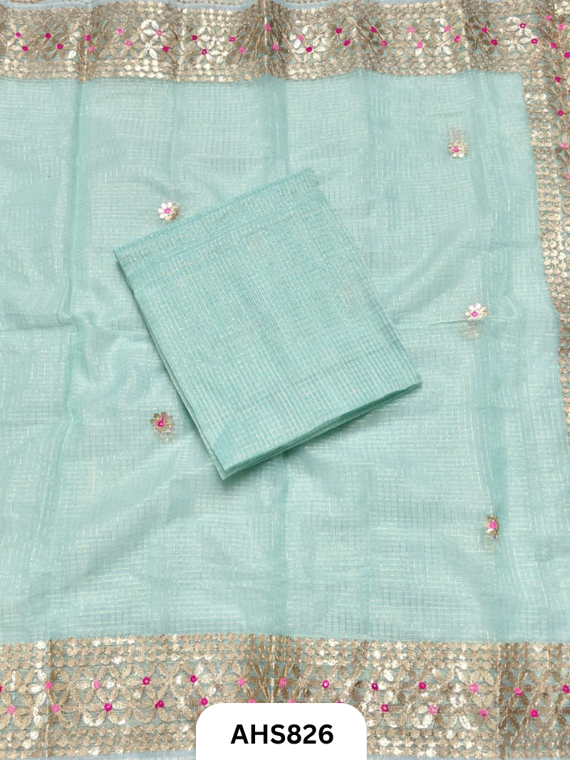 Kota Doria Check Gotta Patti Work Dress Material - Top and Duptta 2.5mt