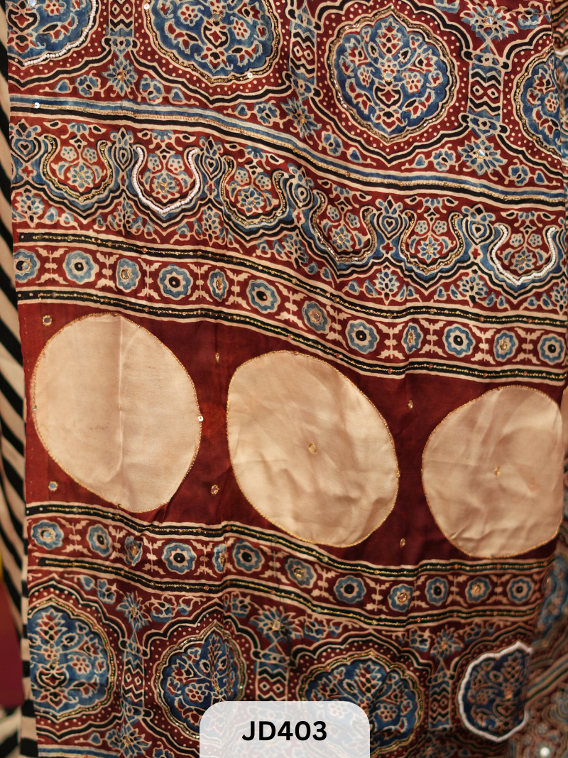 MODAL AJRAKH WITH HAND EMBROIDERY AND MIRROR WORK - Order to make -Pay after your saree is ready - Just pay 1Rs to reserve one - Price Rs 4999