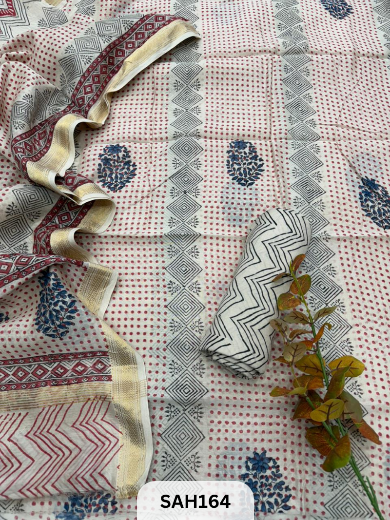 MAHESHWARI HANDBLOCK SALWAR SUIT 3PCS - UNSTITCHED